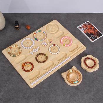 Hand-made beaded design plate bamboo and wood jewelry display stand