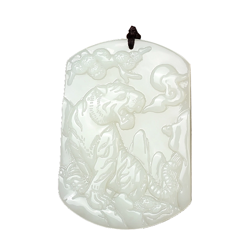 【鑑別書付き本物】和田白玉虎の彫刻虎像 干支寅年 佩玉根付牌子 和田玉ペンダント 鑑別書付き本物】和田白玉虎の彫刻虎像 干支寅年 佩玉根付