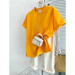 Ginger-Colored Short-Sleeved T-Shirt for Women, Summer 2025 New Korean Style, Loose and Versatile, Solid Color, Round Neck, Pure Cotton Half-Sleeve Top