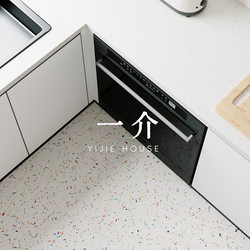 A Piece of Guangdong Foshan French-Style Kitchen Tile with Cream-Colored Ceramic Floor Tiles, Patterned Tiles, Terrazzo, Gold Velvet, and Vintage Tiles