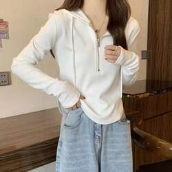 Irregular Design Drawstring Hooded Sweatshirt 2026 Spring and Autumn Slim Fit Korean Style Zip-Up Short Long-Sleeve Thin Top