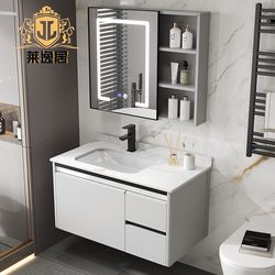 Space aluminum bathroom cabinet with drawer bathroom wash cabinet combination ceramic slate countertop smart mirror cabinet bathroom cabinet
