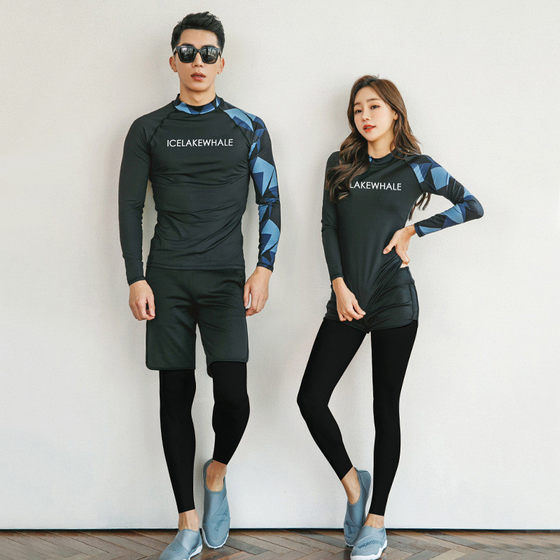 
Korean version of new split long-sleeved surfing, sun protection, snorkeling swimsuit, hot spring sports slimming couple diving suit set