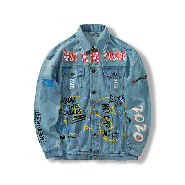 Ao Ziyi star's same style spring and autumn new denim jacket graffiti ...