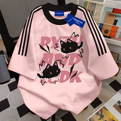 American-Style Trendy Cool Black Cat Pure Cotton Short-Sleeve T-Shirt for Women 2025 Summer Design Sense Base Shirt Raglan Sleeve Top