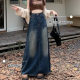 2407 Make old water -washed denim skirts Female spring and autumn hot girl retro straight tube A -line design sense thin skirt
