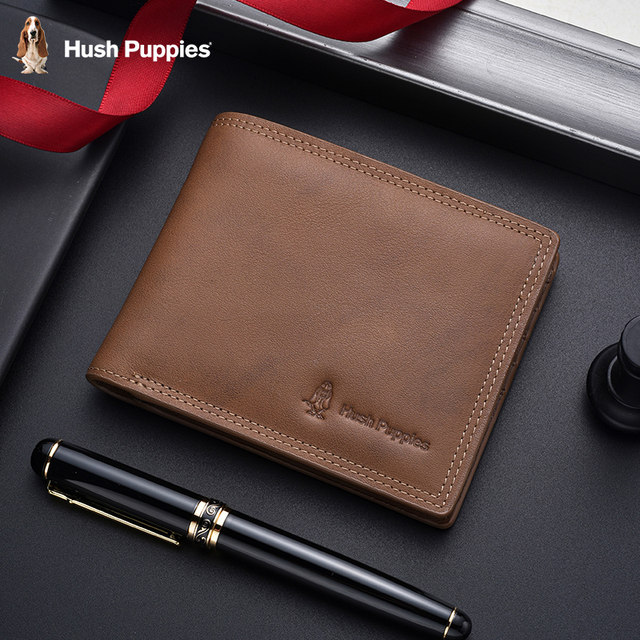Hush Puppies Men's Wallet Short Genuine Leather Thin Card Holder Cowhide Driver's License Coin Purse Men's Multi-Card Slot Ticket Holder