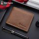 Hush Puppies Men's Wallet Short Genuine Leather Thin Card Holder Cowhide Driver's License Coin Purse Men's Multi-Card Slot Ticket Holder
