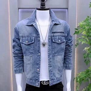 Spring and Autumn Men's Distressed Denim Jackets Fashion Boys Handsome Retro Versatile Casual Embroidered Denim Jackets Trendy