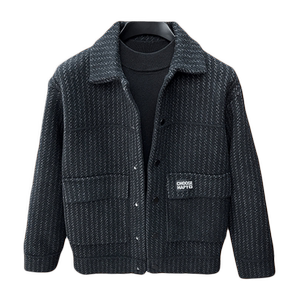 Mao woolen men's short Korean middle -aged jacket in winter thickened knitted cardigan men's lapel trendy casual pocket
