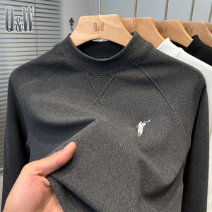 
Derong velvet bottoming shirt men's half turtleneck autumn and winter Paul embroidered long-sleeved T-shirt men's solid color inner raglan sleeves