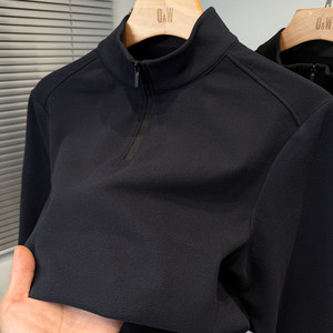 
Thickened and wool T-shirt men's long-sleeved stand collar autumn and winter zipper half turtleneck sweatshirt men's middle-aged top pure color