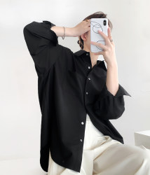 Spring and Summer Loose-Fitting Design, High-End Niche Black Shirt, Retro Hong Kong Style, Lazy Style, Layered Look, Slimming Top, Trendy