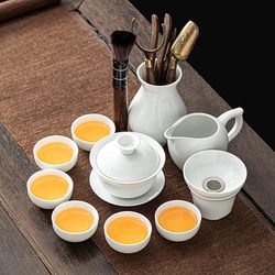 Dehua White Porcelain Kung Fu Tea Set for Home and Office Use, Teapot, Jadeite Living Room Gaiwan, Ceramic Tea Cup Accessories