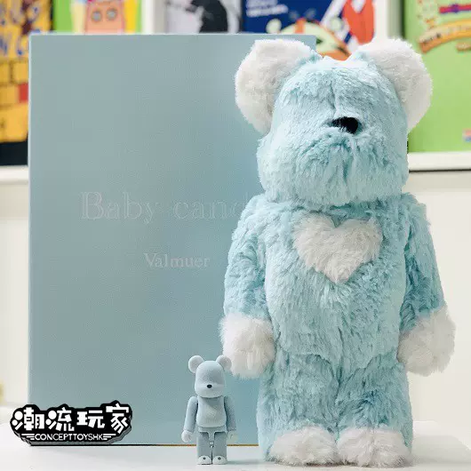 本月特价Bearbrick400%100%BABY CANDY蓝色毛绒爱心熊限量2022只-Taobao