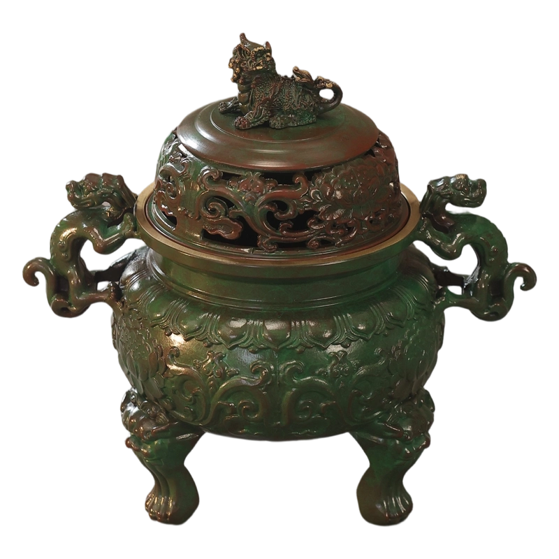 三足大明螭龙宣德炉鼎黄铜盘香炉檀香塔香家用熏香会所复古香薰炉