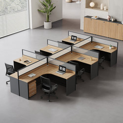 Simple and Modern Office Desk with 4-Person Workstation Partition Screen, Office Cubicle for 6 Staff, Office Desk and Chair Set