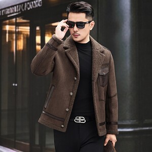
Haining genuine leather jacket men's fur integrated lamb wool winter suit collar short leather jacket sheep lamb coat