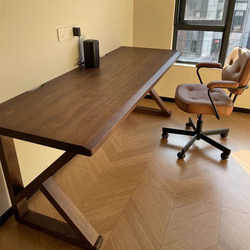 Solid Wood Double Computer Desk for Home Office, Bedroom Workbench, Long Natural Wood Simple Desk, Desktop Gaming Table