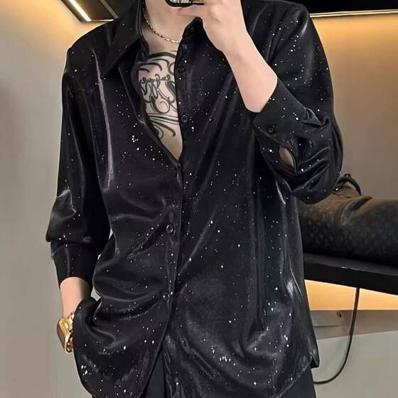 
American retro sequined long-sleeved shirts for men and women, trendy brand, handsome, loose and versatile, casual shirts and jackets, trendy