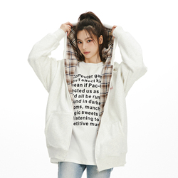 Lk Store Lkod2023 Autumn And Winter New Plaid Stitching Hooded Embroidered Letter Sweatshirt Couple Jacket