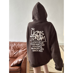 Lkstore Lkod2023 Autumn And Winter New Style Cursive Letter Printed Hooded Velvet Sweatshirt For Men And Women.