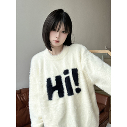 Lk Store Lkod2023 New Autumn And Winter Hi Slogan Letter Sweater Sea Fur Mink Long-sleeved Knitted Couple