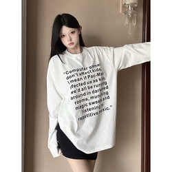 Lk Store Lkod2023 New Autumn Slogan Printed Round Neck Heavyweight T-shirt Bottoming Long-sleeved Same Style For Men And Women