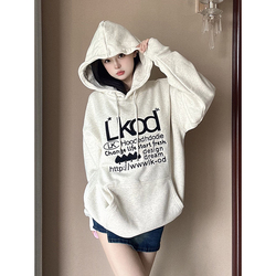 Lkstore Lkod2023 New Autumn And Winter Trendy Brand Hooded Velvet Embroidered Men's And Women's Sweatshirts Street American Basics