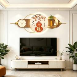 Modern Light Luxury Tv Background Wall Decorative Painting with Clock and Led Light Painting for Living Room Tv Wall Hanging Decoration