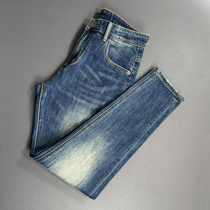 Blue nine-point jeans men's slim feet autumn new elastic Korean style trendy versatile washing jeans