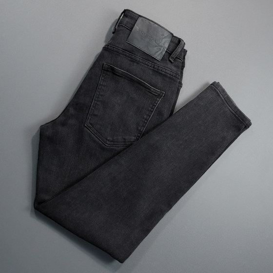 
Black and gray nine-point jeans for men Korean style slim elastic trend versatile simple retro style nine-point trousers