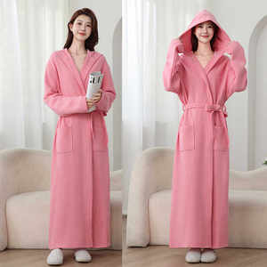 
Autumn and winter four seasons extended and fat hooded bathrobe cotton absorbent yukata hotel couples sleeping gowns absorb water quick dry women's large size