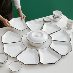Household Ceramic Reunion Dinner Platter Tableware Set for New Year's Eve Family Dinner Round Bowls and Plates