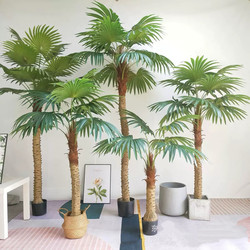 Artificial Fan Palm Tree, Fake Fan Palm Potted Plant, Indoor Artificial Plant for Bar, Shopping Mall, Living Room Landscaping, Greenery