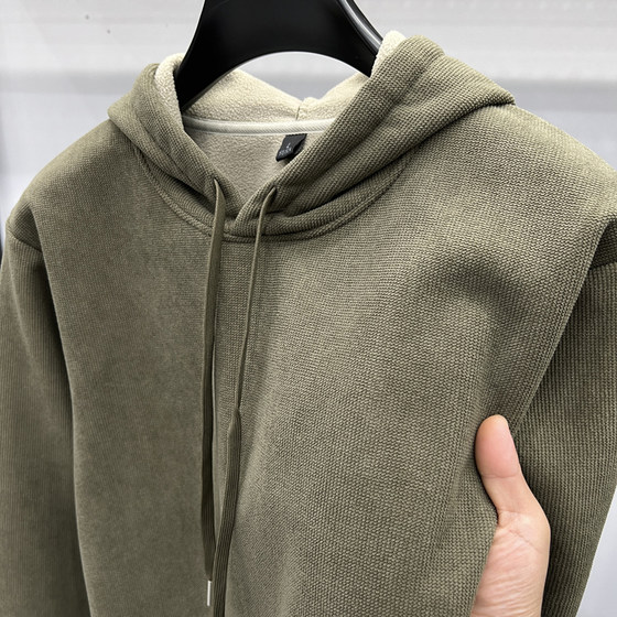 
Heavy 2025 new American men's sweatshirt plus velvet thickened hooded autumn and winter loose style outside and inside casual