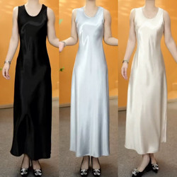 2025 New Heavy Silk Satin Sleeveless Long Dress, Fashionable and Stylish, Slimming and Height-Enhancing, Elegant Tank Dress