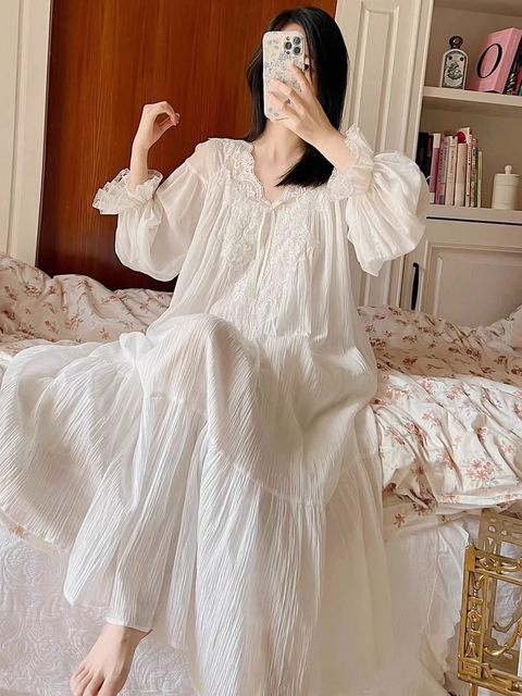 Hepburn style wedding nightgown, women's dressing gown, spring and ...