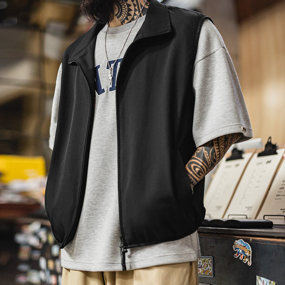 
Madden Workwear Mountain Functional Stand Collar Vest Black Outdoor Commuting Layered Lightweight Vest Sleeveless Men's Autumn