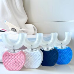 U-shaped smart electric toothbrush, sonic vibration electric toothbrush in the mouth, bright white teeth cleaner, lazy electric toothbrush