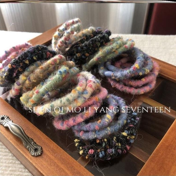 Candy color dotted wool hair ring hair rope girl heart plush hair accessories tie hair rubber band head rope hair accessories