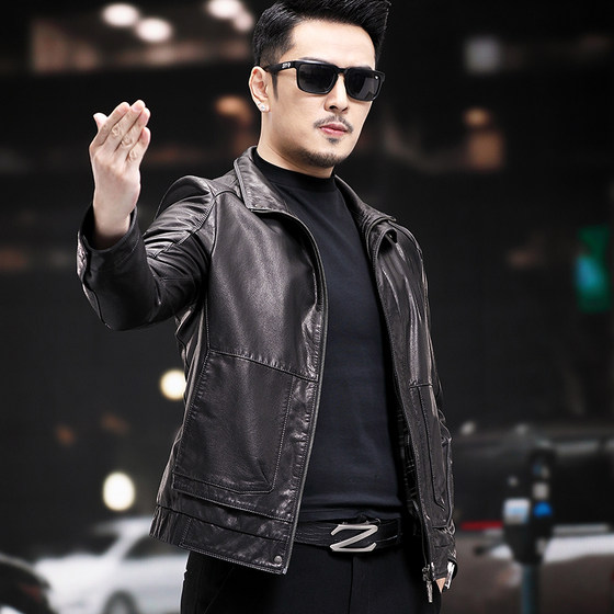 Leather head layer calf leather clothing men's short leather jacket outer slim machine model thin spring and autumn single