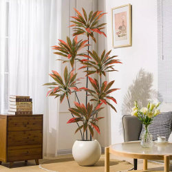 Artificial Green Plant Decoration, Fake Red Iron Tree, Indoor Potted Plant, Large Floor-Standing Ornament, Living Room Light Luxury Faux Plant