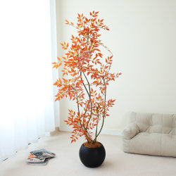 Artificial Nandina Indoor Potted Plant, Fake Greenery Decoration, Large Floor-Standing Ornament, Living Room Light Luxury Faux Green Plant