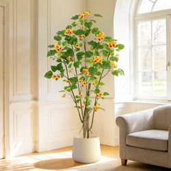 Artificial Green Plant with Simulated Sycamore Flowers, High-End Indoor Potted Decoration for Living Room, Realistic Floor-Standing Faux Tree