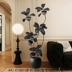 Black King Kong Large Artificial Green Plant Rubber Tree Indoor Living Room Potted Plant High-End Light Luxury Bionic Fake Tree Plant Decoration