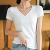 2022 summer t-shirt new white v-neck short-sleeved t-shirt women,s solid color cotton half-sleeved top sweetheart collar short section