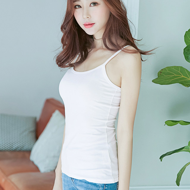 
2025 new Korean version white sleeveless suspender vest base shirt with spring and autumn slim short T-shirt for women summer sexy