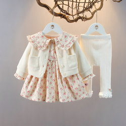 Trendy Girl's Outfit Autumn Fashion Stylish Baby Children's Clothing Korean Style Princess Outing Outfit Baby Girl Spring and Autumn Three-Piece Set
