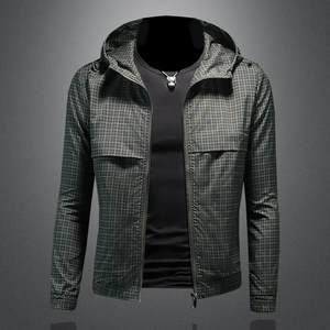 
European station trend spring and autumn new hooded fine plaid men's jacket coat slim personalized top men's clothing trend